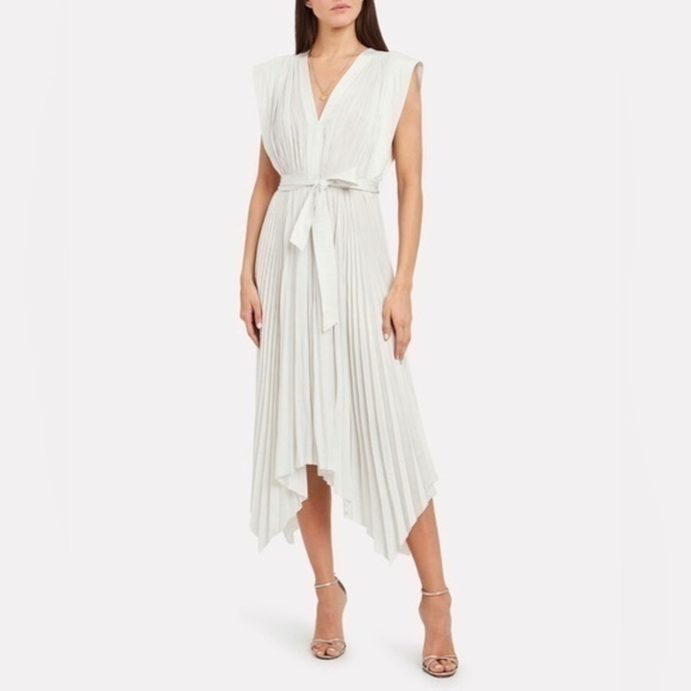Ulla Johnson Maysha Dress Size 2 White Pleated Satin Handkerchief Hem